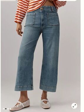 Maeve Colette Cropped Wide-Leg Jeans – Size 28 – Blue Algae Wash